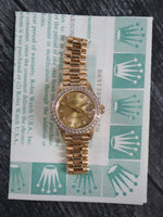 39998: Rolex 18k Ladies President, Ref. 69138, Box and Papers Circa 1990