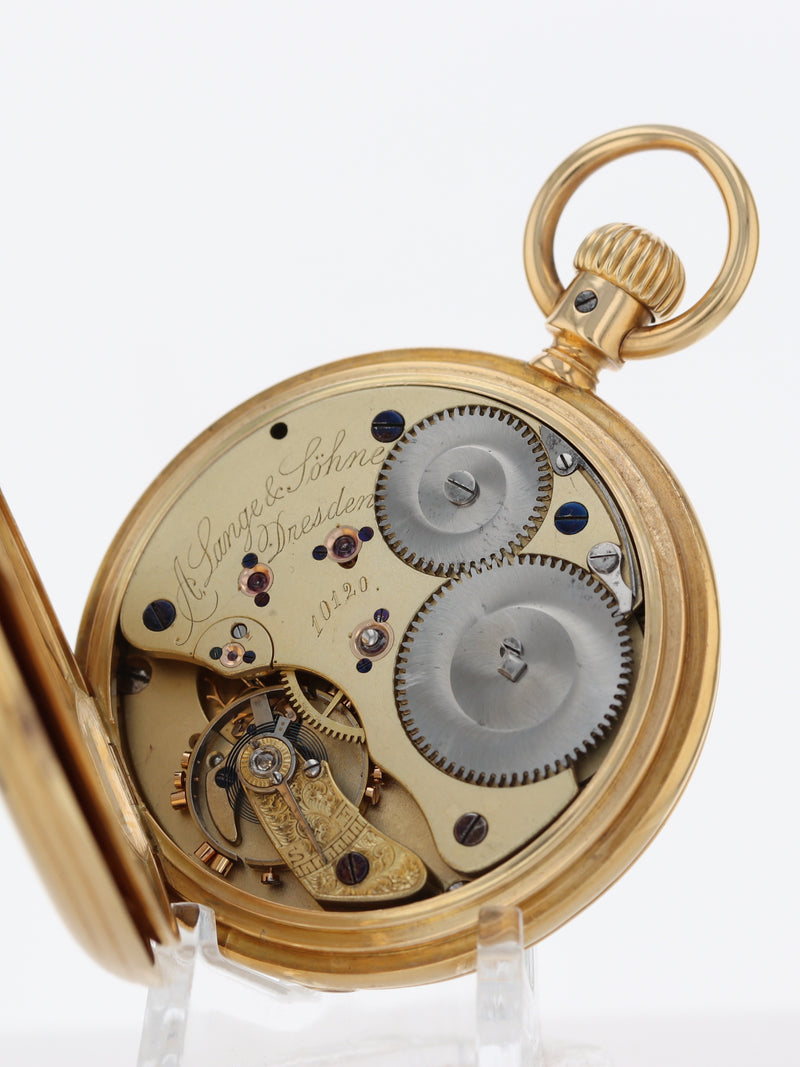 38859: A. Lange & Sohne Dresden Germany 18k Yellow Gold Pocketwatch, Size 50mm