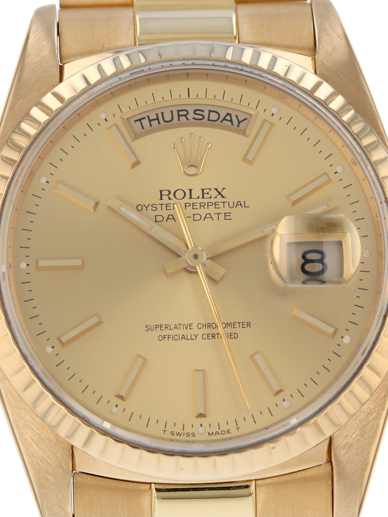 39305: Rolex 18k Yellow Gold President, Ref. 18238, Box and Papers 1989