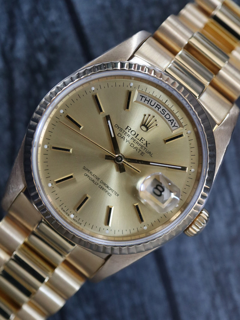 39305: Rolex 18k Yellow Gold President, Ref. 18238, Box and Papers 1989