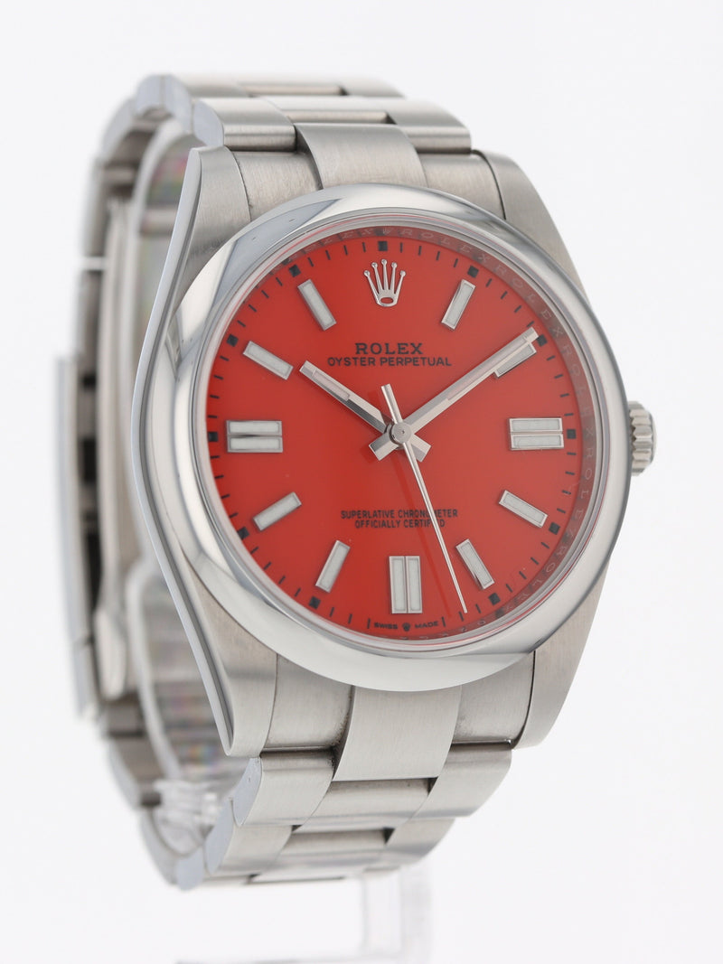 39383: Rolex Oyster Perpetual 41, Coral Dial, Ref. 124300, 2021 Full Set