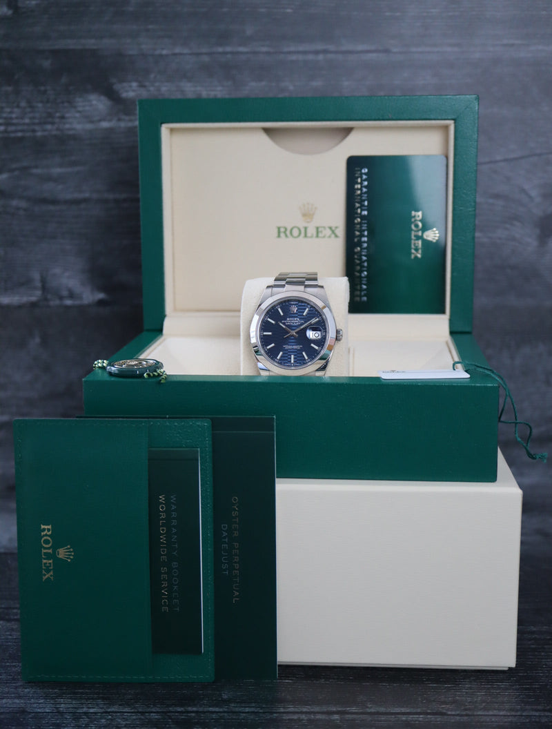 39504: Rolex Datejust 41, Ref. 126300 Blue "Motif" Dial, 2023 Full Set