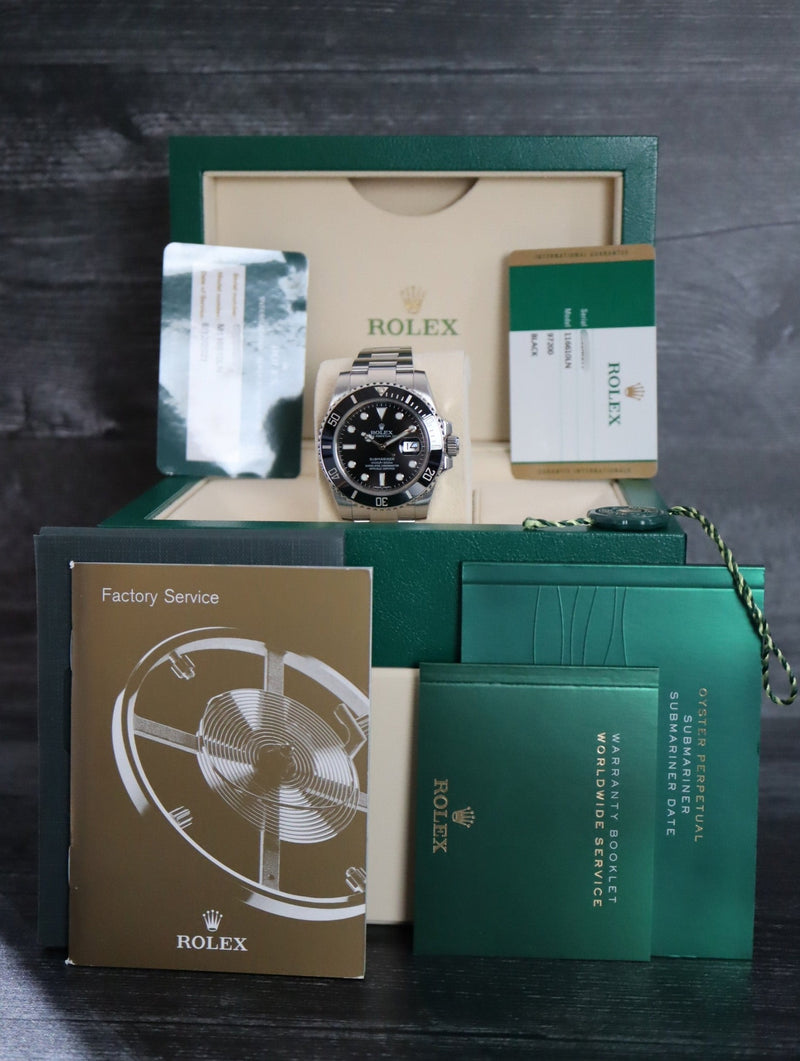 39524: Rolex Submariner 40, Ref. 116610LN, Box and 2015 Card, 2021 Rolex Service Card