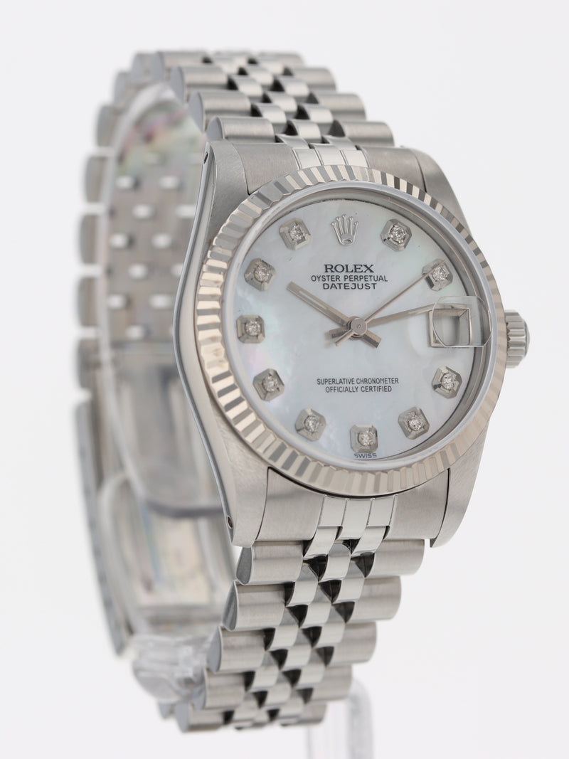 39603: Rolex Mid-Size Datejust 31, Ref. 68274, Circa 1989, Custom MOP Diamond Dial
