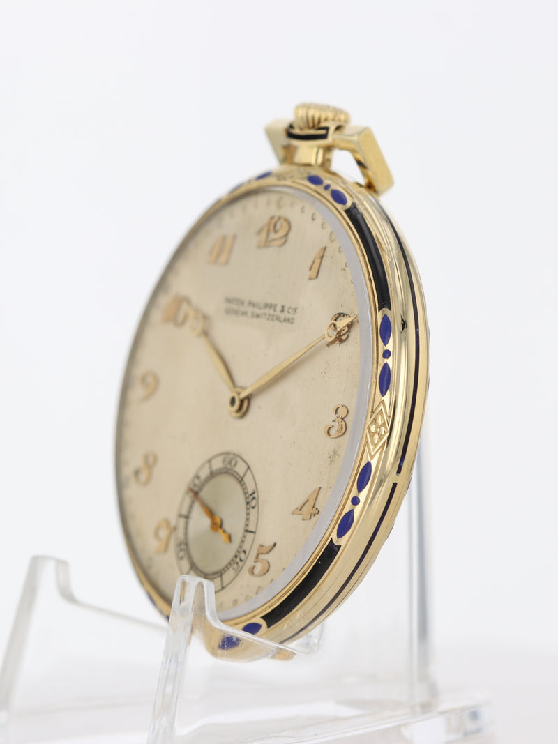 39618: Patek Philippe 18k Yellow Gold and Enamel Pocketwatch, Size 43mm