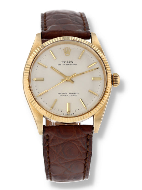 (RESERVED) 39671: Rolex 14k Yellow Gold Vintage Oyster Perpetual, Ref. 1005, Circa 1971