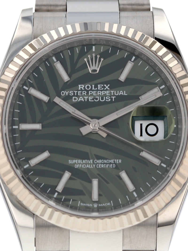 39682: Rolex Datejust 36, Ref. 126234, Green Palm Motif Dial, 2021 Full Set