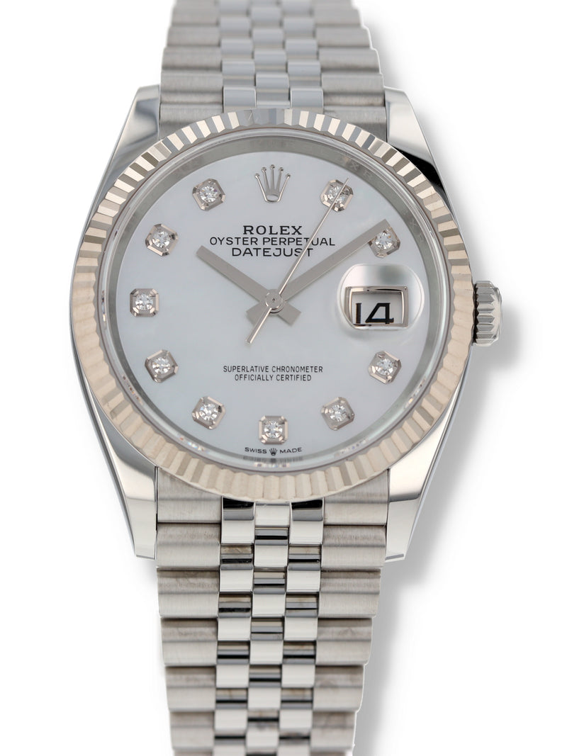 39688: Rolex Datejust 36, Ref. 126234, Mother of Pearl Diamond Dial, 2022 Full set