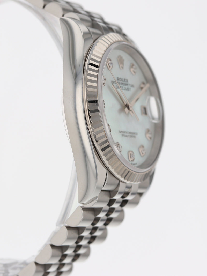 39688: Rolex Datejust 36, Ref. 126234, Mother of Pearl Diamond Dial, 2022 Full set