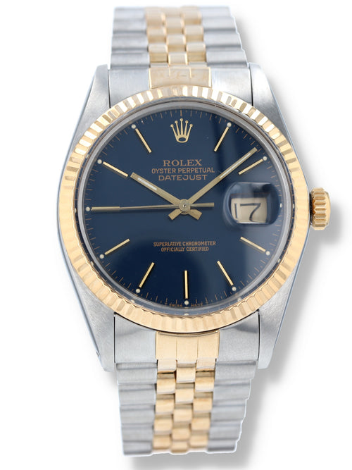 (RESERVED) 39708: Rolex Datejust 36, Blue Dial, Ref. 16013, Circa 1986, Box and Papers