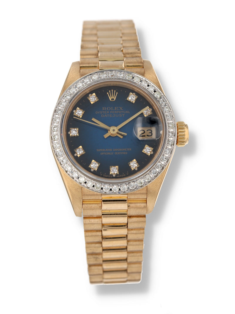 39728: Rolex Ladies President, Ref. 69178, Blue Vignette Dial, Rolex Box