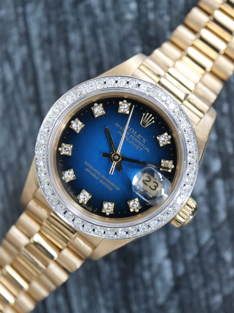 39728: Rolex Ladies President, Ref. 69178, Blue Vignette Dial, Rolex Box