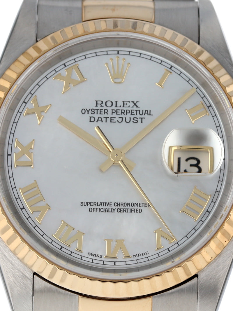 39731: Rolex Datejust 36, Ref. 16233, MOP Roman Dial, Box and Papers 2003