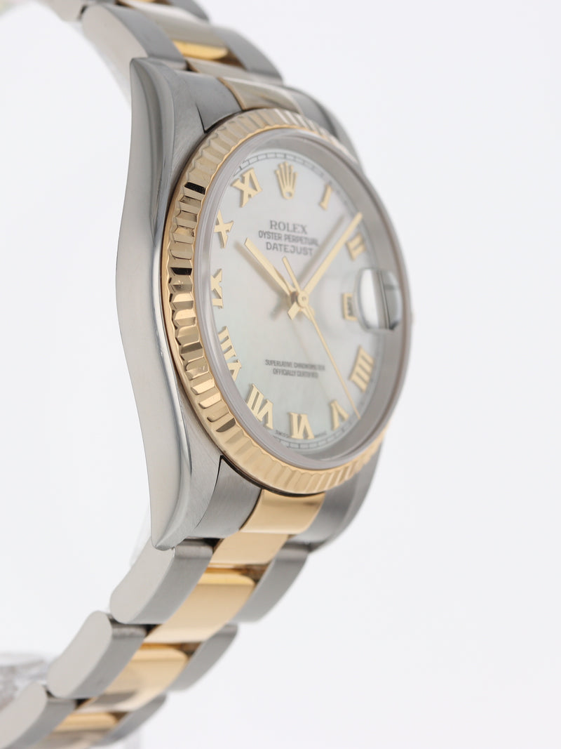 39731: Rolex Datejust 36, Ref. 16233, MOP Roman Dial, Box and Papers 2003