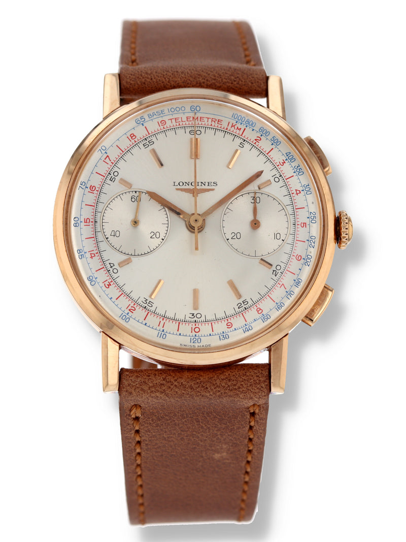 39753: Longines 18k Rose Gold Vintage Flyback Chronograph, Ref. 7414