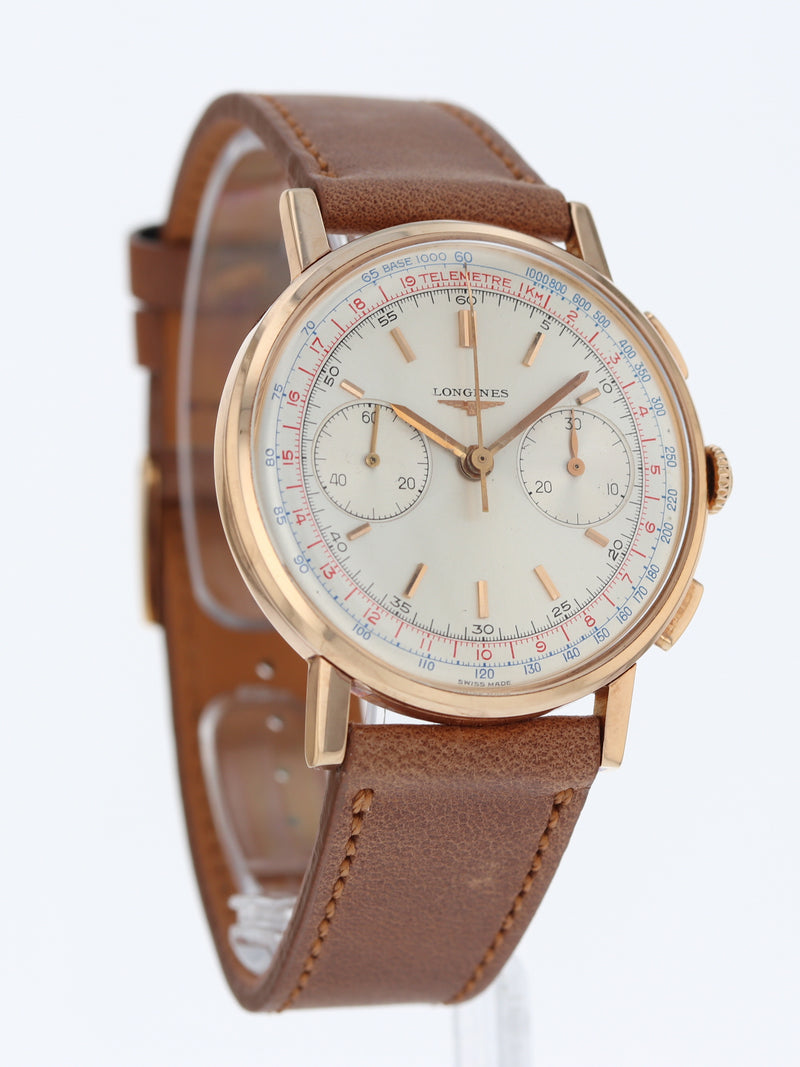 39753: Longines 18k Rose Gold Vintage Flyback Chronograph, Ref. 7414