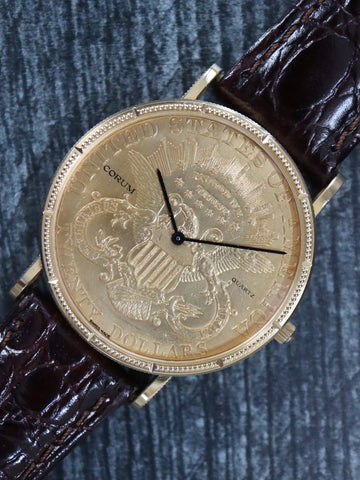 40033: Corum 18k Yellow Gold 22k $20 Liberty Coin Watch, Quartz