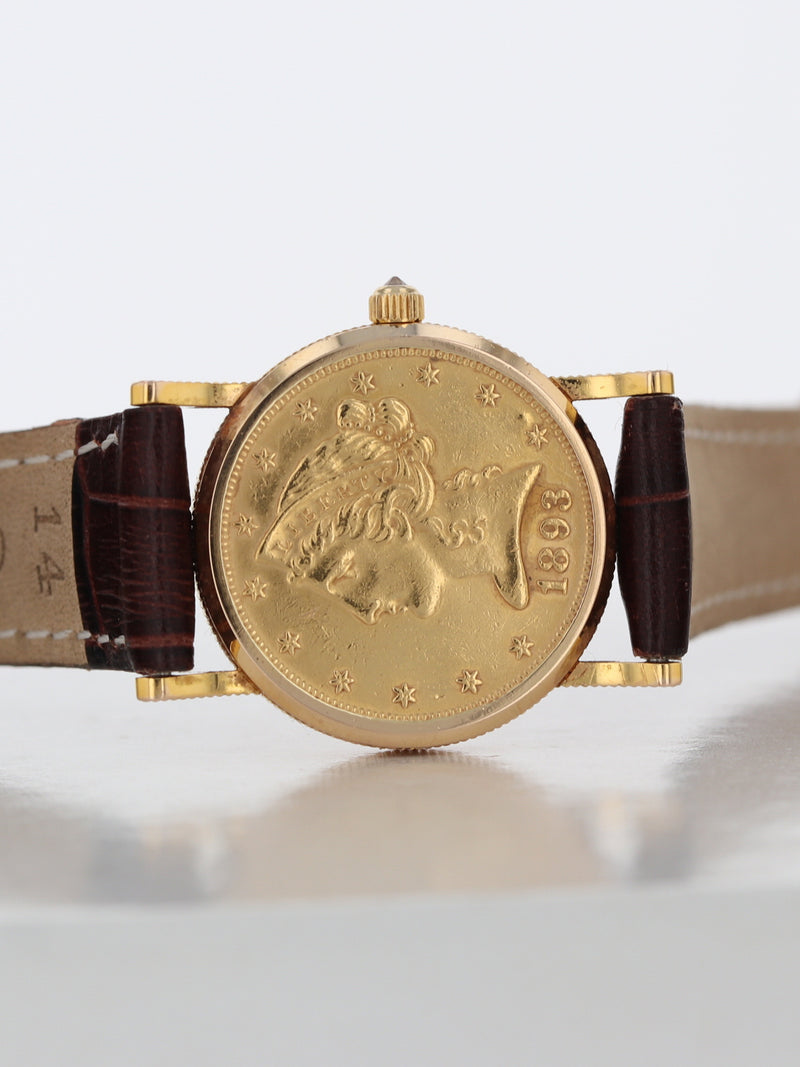 40034: Corum 18k Yellow Gold Ladies 22k $5 Liberty Coin Watch, Quartz, Size 23mm