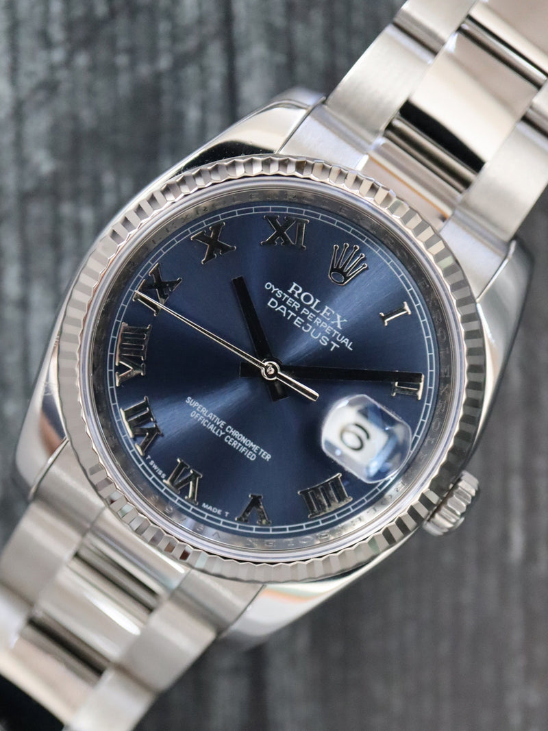 40068 Rolex Datejust 36 Ref. 116234 Blue Roman Dial Circa 2008 Paul Duggan Fine Watches