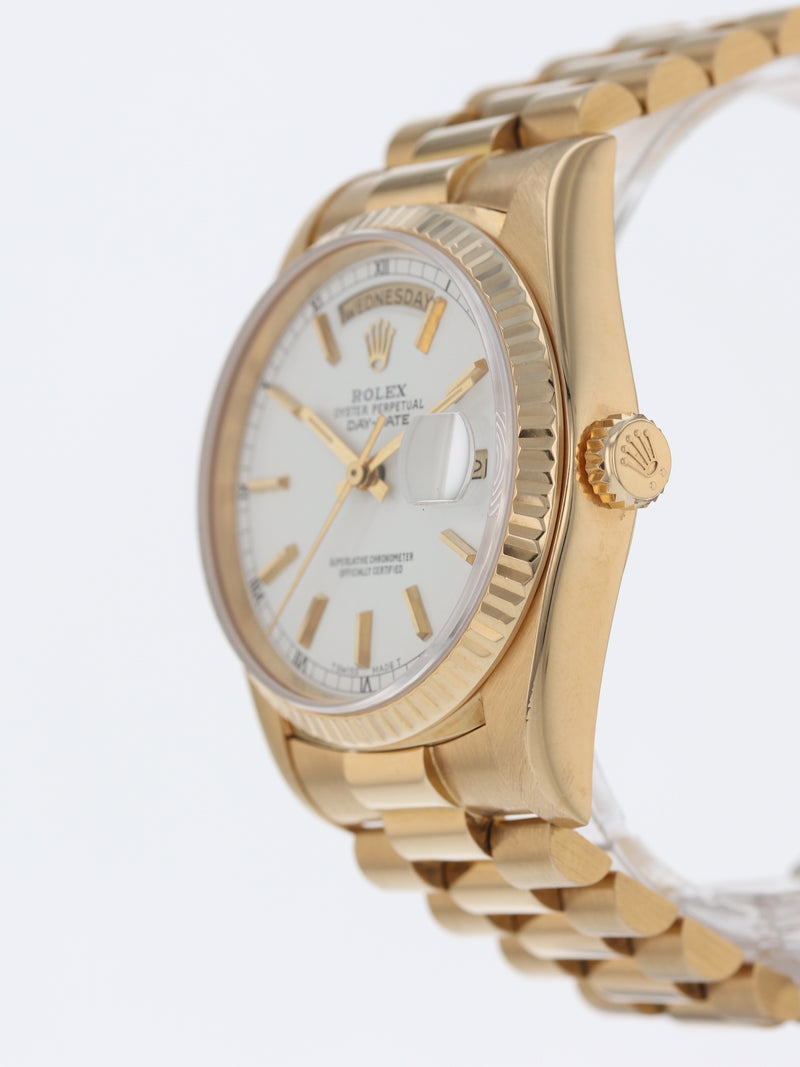 40083: Rolex 18k Yellow Gold President, Ref. 18038, Box and Papers + 2024 Service Card