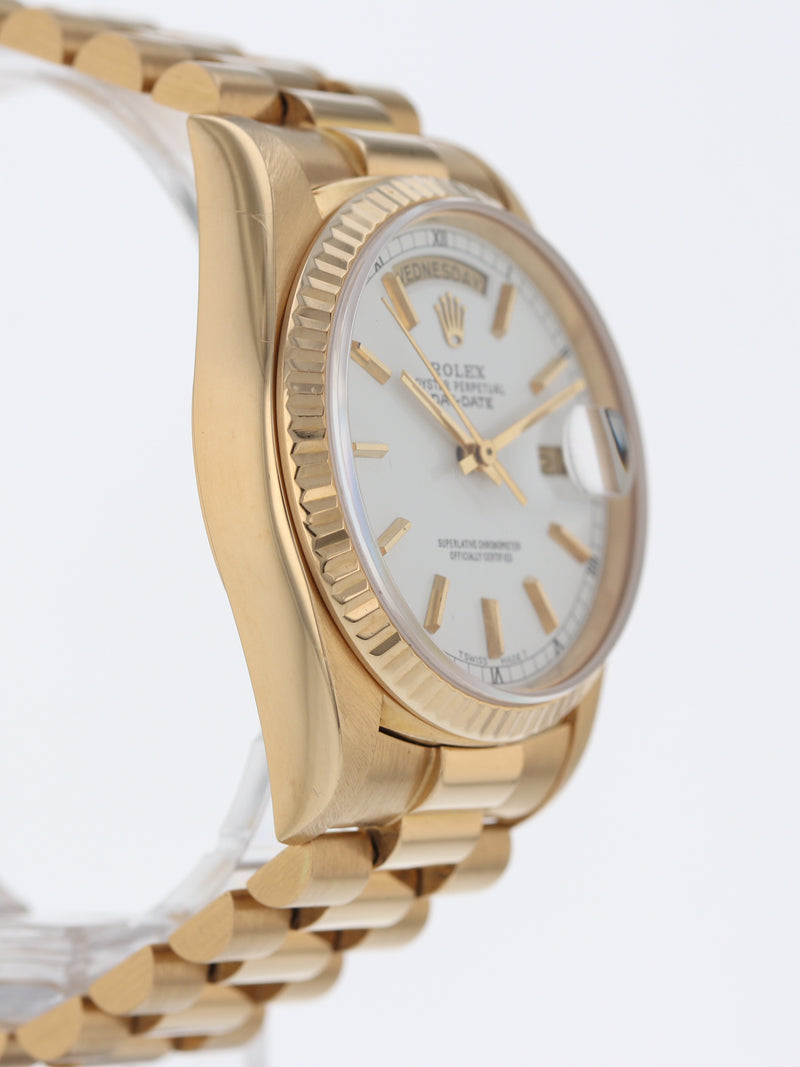 40083: Rolex 18k Yellow Gold President, Ref. 18038, Box and Papers + 2024 Service Card