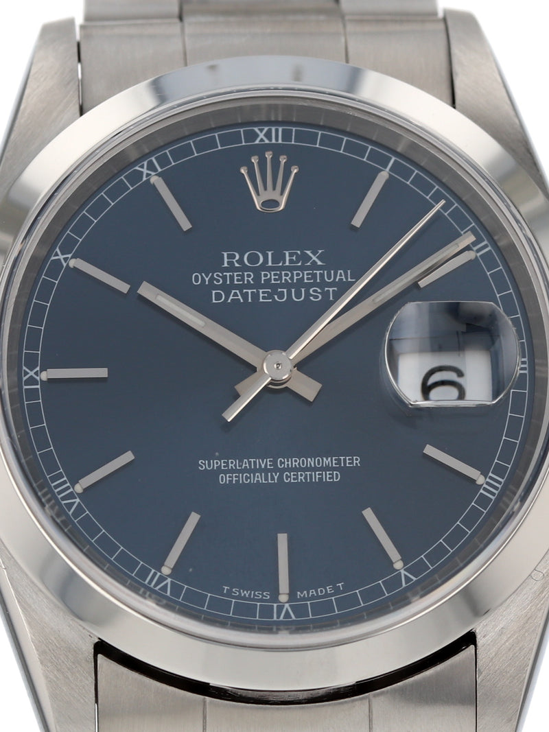 40118: Rolex Datejust 36 Blue Dial, Ref. 16200, Circa 1997