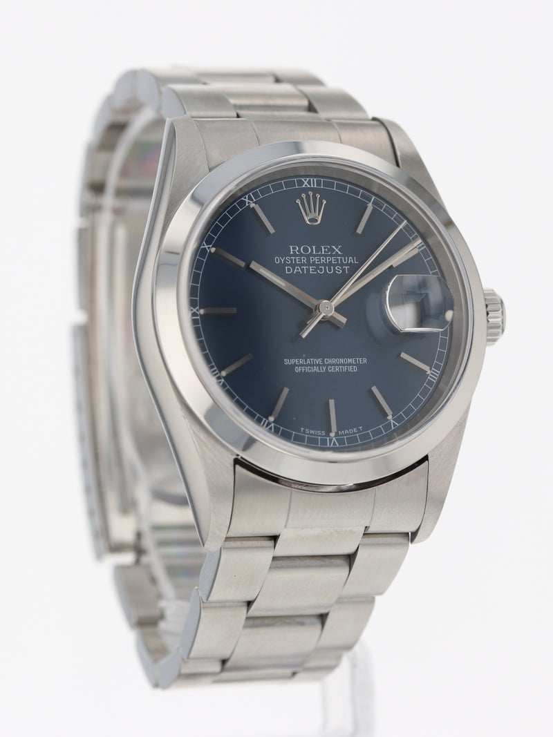 40118: Rolex Datejust 36 Blue Dial, Ref. 16200, Circa 1997