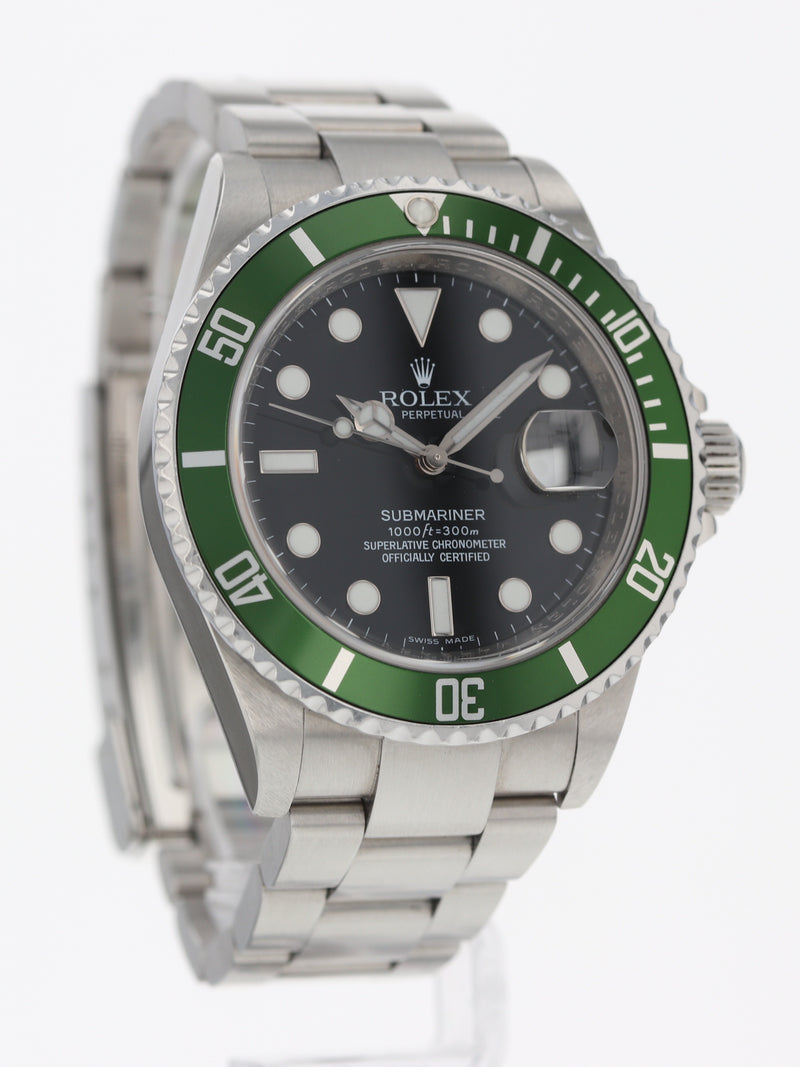 40219: Rolex Submariner "Kermit", Ref. 16610V, Box and 2010 Card, 2020 Rolex Service Card