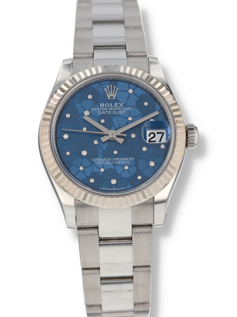 40240: Rolex Datejust 31, Azzurro Blue Floral Motif Diamond Dial, Ref. 278274, 2024 full set