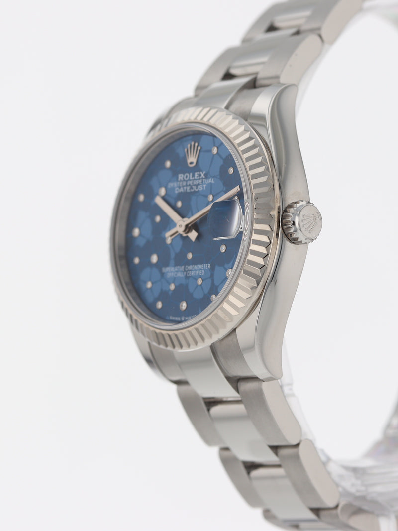 40240: Rolex Datejust 31, Azzurro Blue Floral Motif Diamond Dial, Ref. 278274, 2024 full set