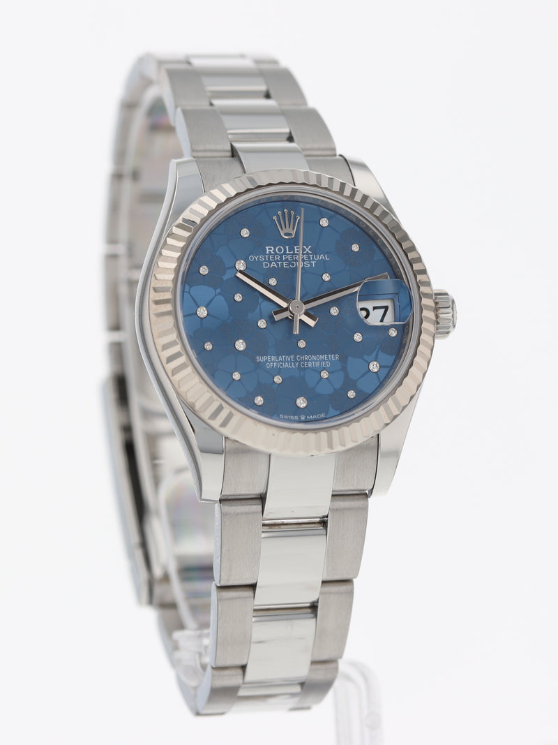 40240: Rolex Datejust 31, Azzurro Blue Floral Motif Diamond Dial, Ref. 278274, 2024 full set