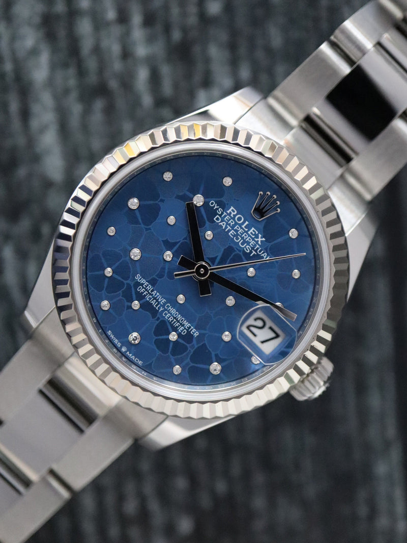 40240: Rolex Datejust 31, Azzurro Blue Floral Motif Diamond Dial, Ref. 278274, 2024 full set