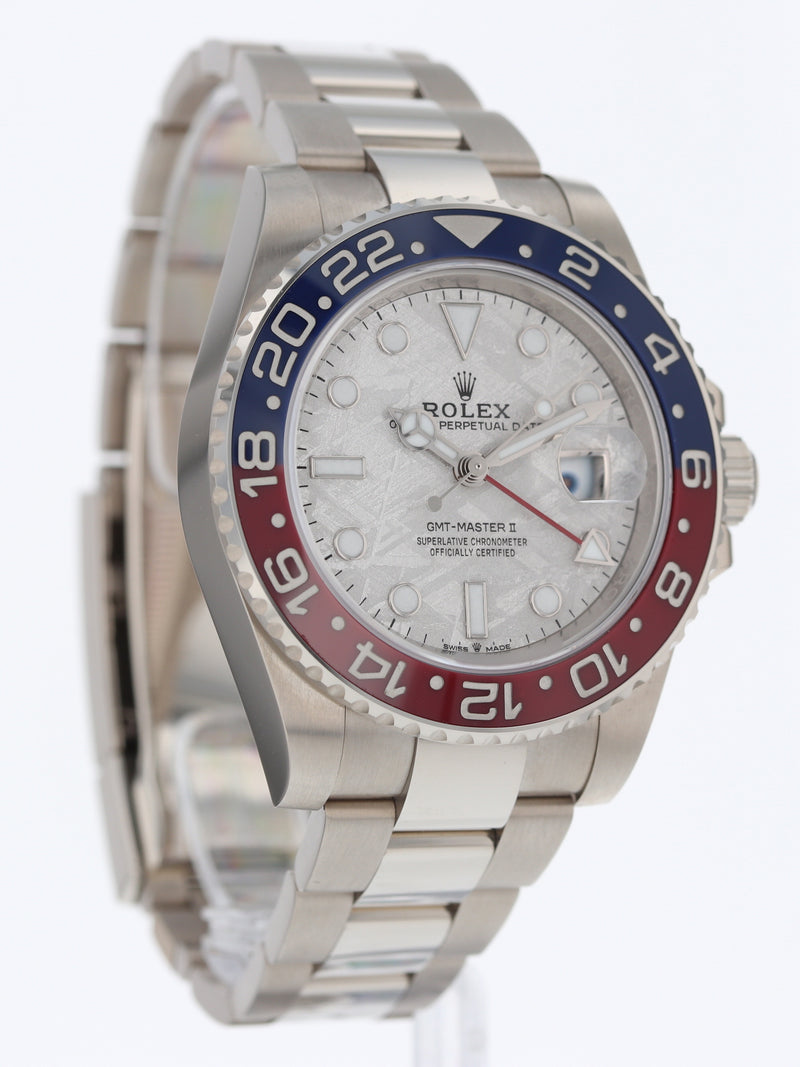 40421: Rolex 18k White Gold GMT-Master II "Pepsi", Meteorite Dial, 2023 Full Set LIKE NEW