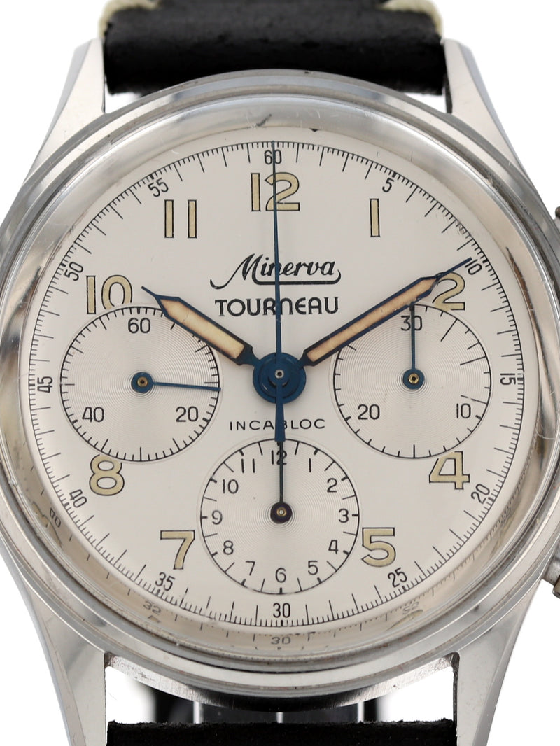 40452: Minerva Vintage Chronograph, Retailed by Tourneau circa 1950's