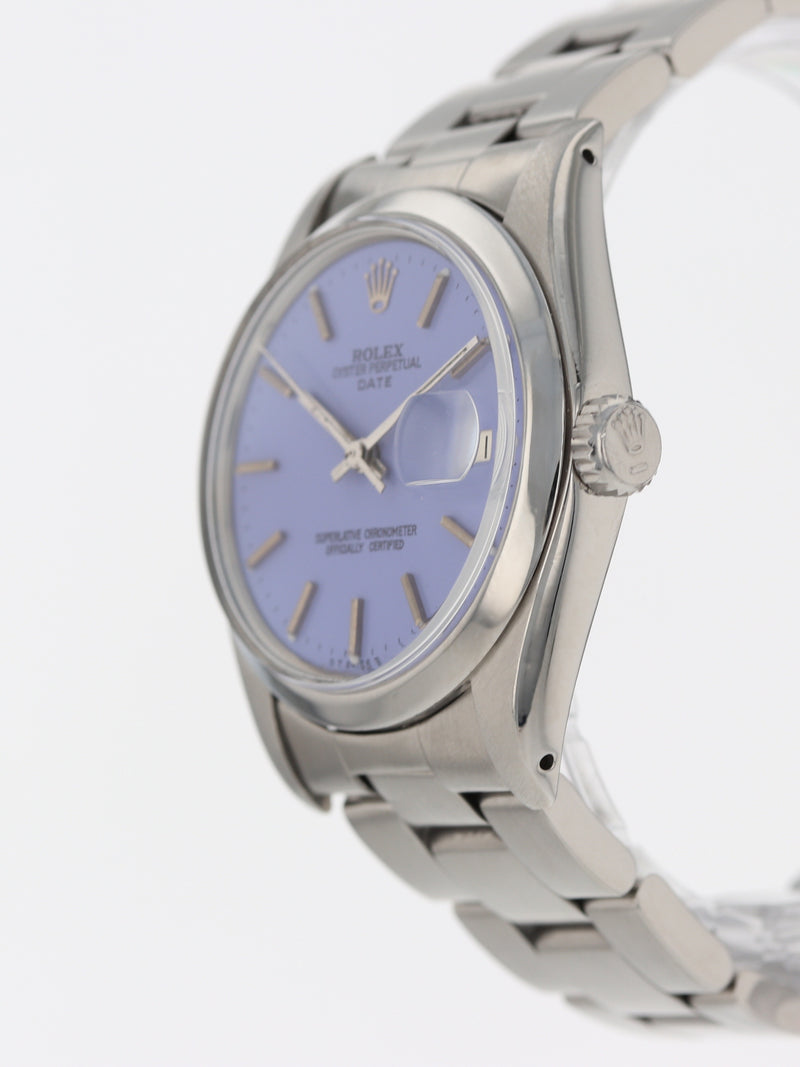 40857: Rolex Date, Ref. 1500, Custom Color Lavender Dial, Circa 1978