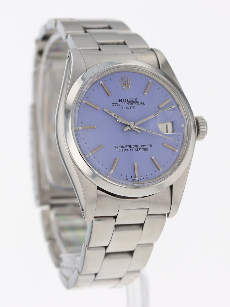 40857: Rolex Date, Ref. 1500, Custom Color Lavender Dial, Circa 1978