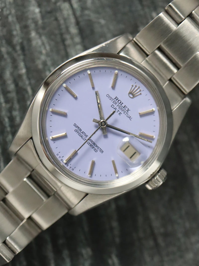 40857: Rolex Date, Ref. 1500, Custom Color Lavender Dial, Circa 1978