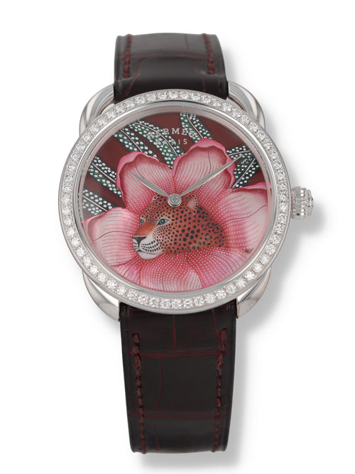 40939: Hermes 18k White Gold Arceau, Ref. AR6.A93b, Limited Edition Pink Baobab Cat