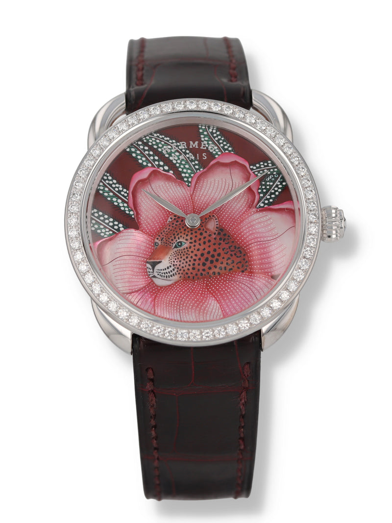 40939: Hermes 18k White Gold Arceau, Ref. AR6.A93b, Limited Edition Pink Baobab Cat