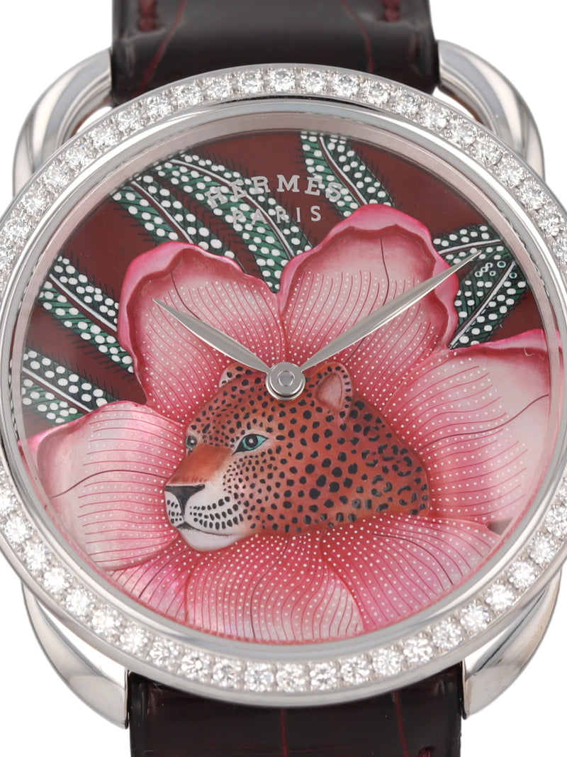 40939: Hermes 18k White Gold Arceau, Ref. AR6.A93b, Limited Edition Pink Baobab Cat