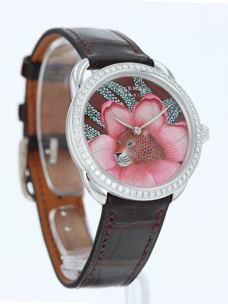 40939: Hermes 18k White Gold Arceau, Ref. AR6.A93b, Limited Edition Pink Baobab Cat