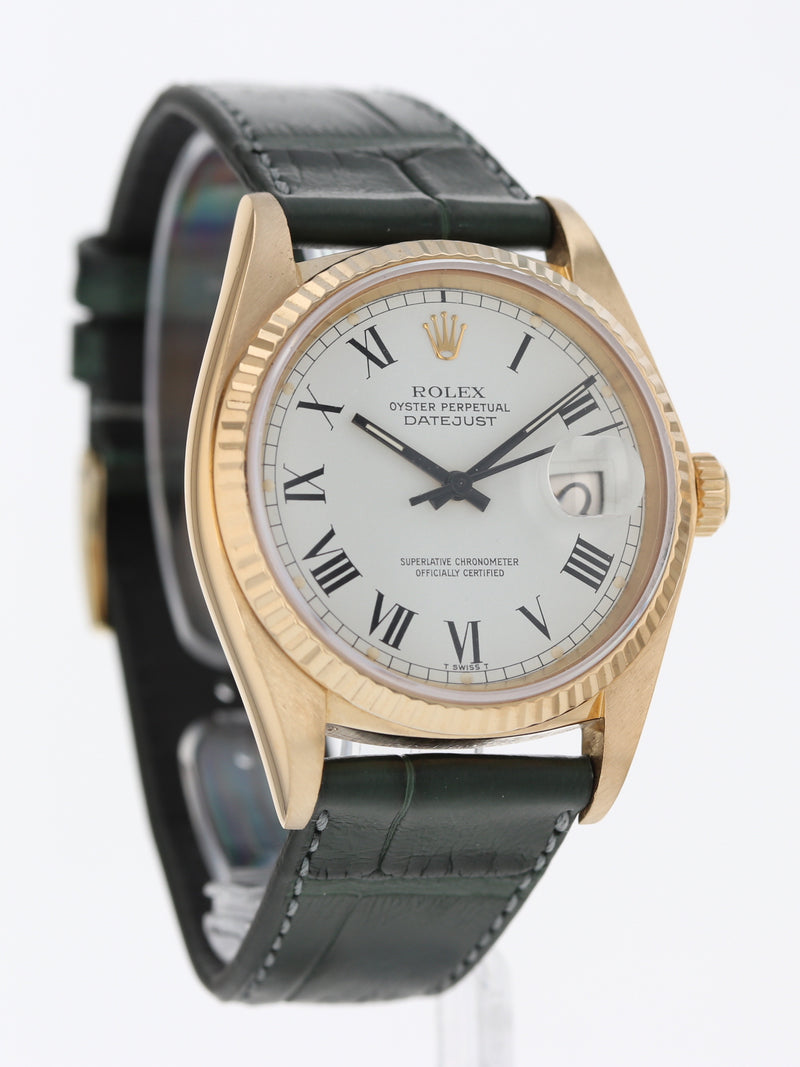 41040: Rolex 18k Yellow Gold Datejust 36, Ref. 16018, Circa 1980, Rare Buckley Dial