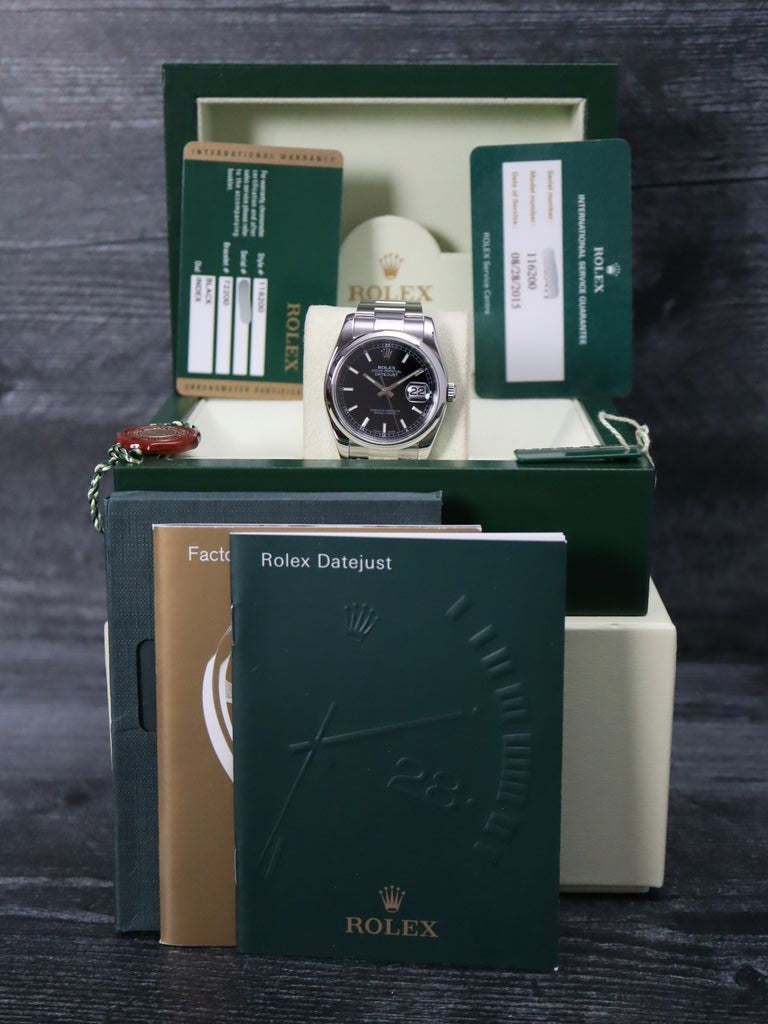 J41036: Rolex Datejust 36, Ref. 116200, 2010 Full Set + 2015 Rolex Service Card
