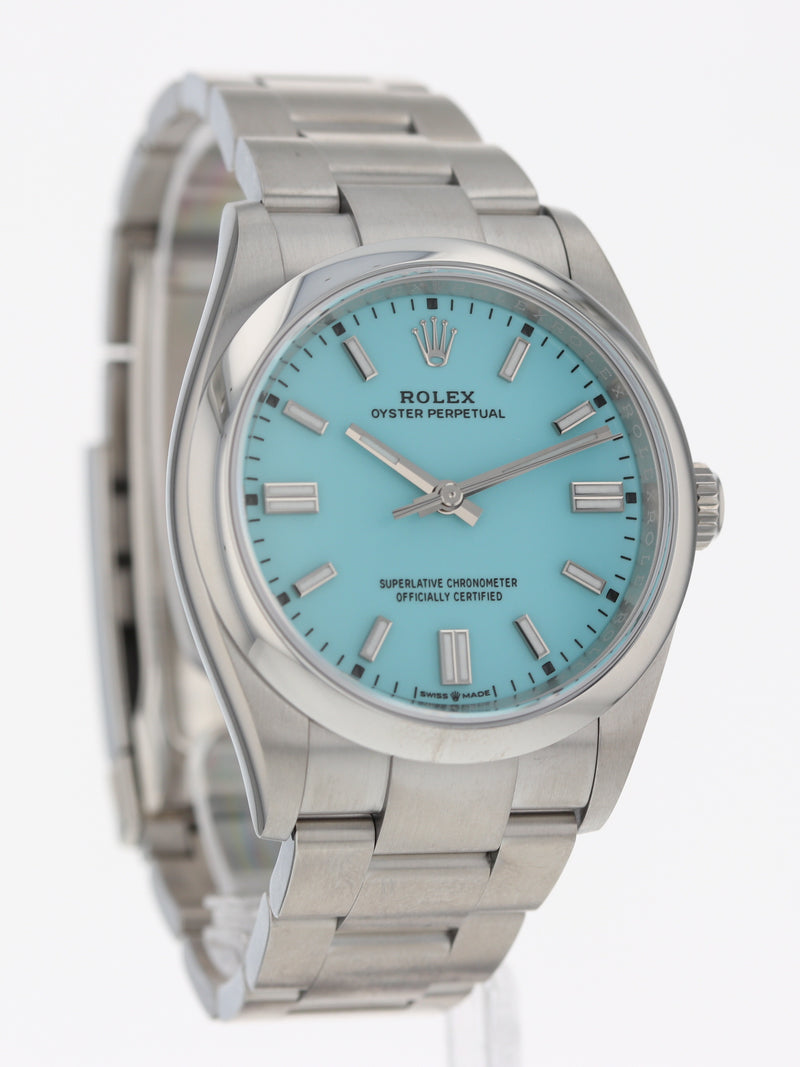 J38956: Rolex Oyster Perpetual 36, Turquoise blue Dial, Ref. 126000, Unworn 2022 Full Set