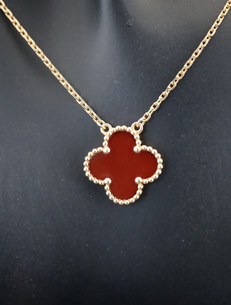 J39045: Van Cleef & Arpels Vintage Alhambra Carnelian Pendant Necklace, Box and Certificate