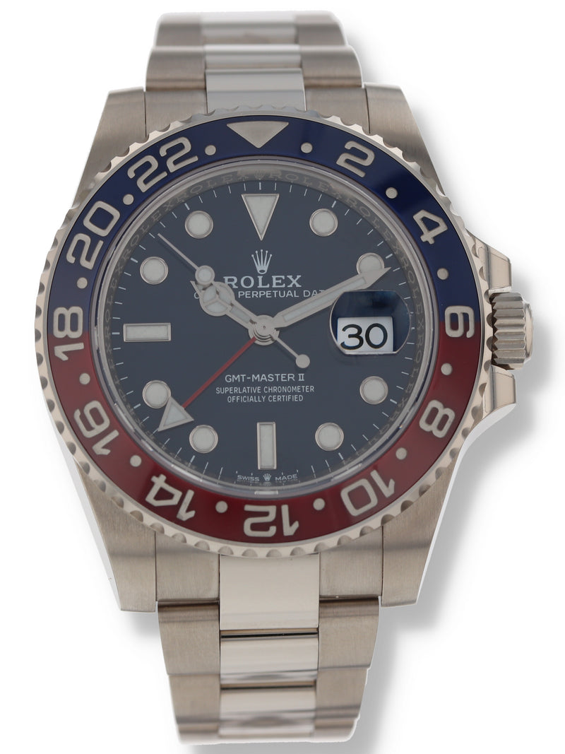 (RESERVED) M38898: Rolex 18k White Gold GMT-Master II, Ref. 126719BLRO, Box and 2021 Card