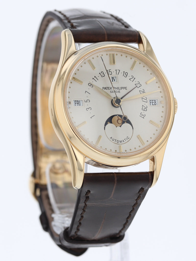 M39535: Patek Philippe 18k Retrograde Perpetual Calendar, Ref. 5050J, Patek box and Tiffany papers. Full 2023 Factory Service