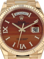 M40426: Rolex 18k Yellow Gold Day-Date, "Carnelian" Dial, Ref. 128238, 2023 Full Set Like New