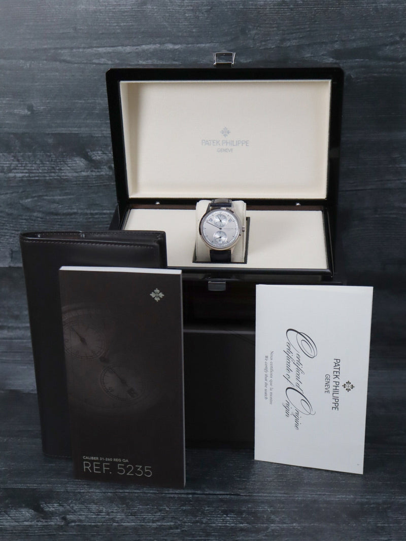 M40782: Patek 18k White Gold Annual Calendar Regulator, Ref. 5235G, Box and 2015 Papers
