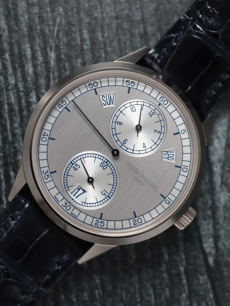 M40782: Patek 18k White Gold Annual Calendar Regulator, Ref. 5235G, Box and 2015 Papers